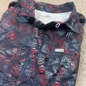 Columbia Men's Large Short Sleeve Button Up PFG Fishing Gear All over Print